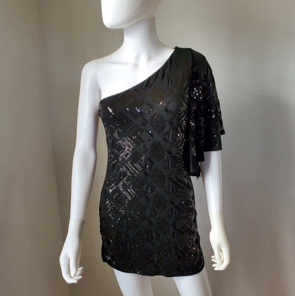 bebe (L) Sequin One Shoulder Mini Dress or wear as a Tunic